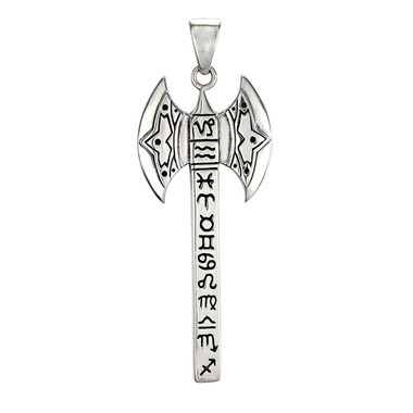 Silver Norse Celestial Axe Pendant with Zodiac Symbols Warrior Gothic Jewelry