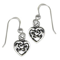 Sterling Silver Hidden Pentacle Celtic Knot Heart Earrings
