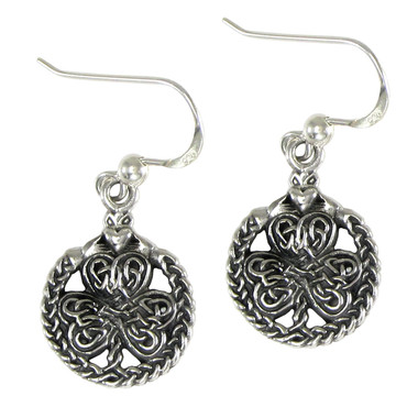 Sterling Silver Celtic Shamrock Clover with Claddagh Earrings for Women