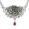 Sterling Silver Rose Necklace with Red Garnet