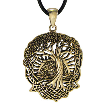 Bronze Celtic Knot World Tree of Life Pendant with Rising Sun