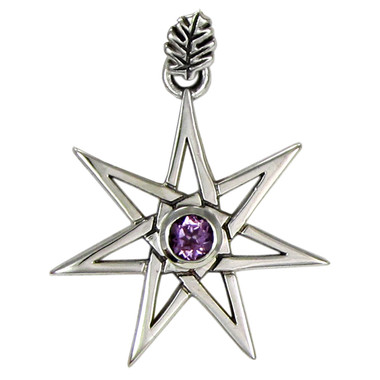 Sterling Silver Septagram Heptagram Faery Star Pendant Jewelry with Amethyst Gemstone