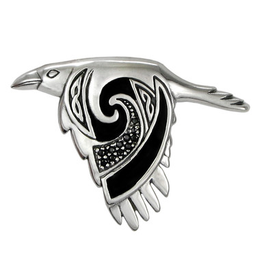 Sterling Silver Flying Celtic Raven Pendant