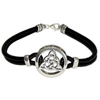 Sterling Silver Celtic Knot Triquetra Bracelet with Genuine Leather