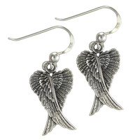Sterling Silver Folded Angel Wings Dangle Earrings