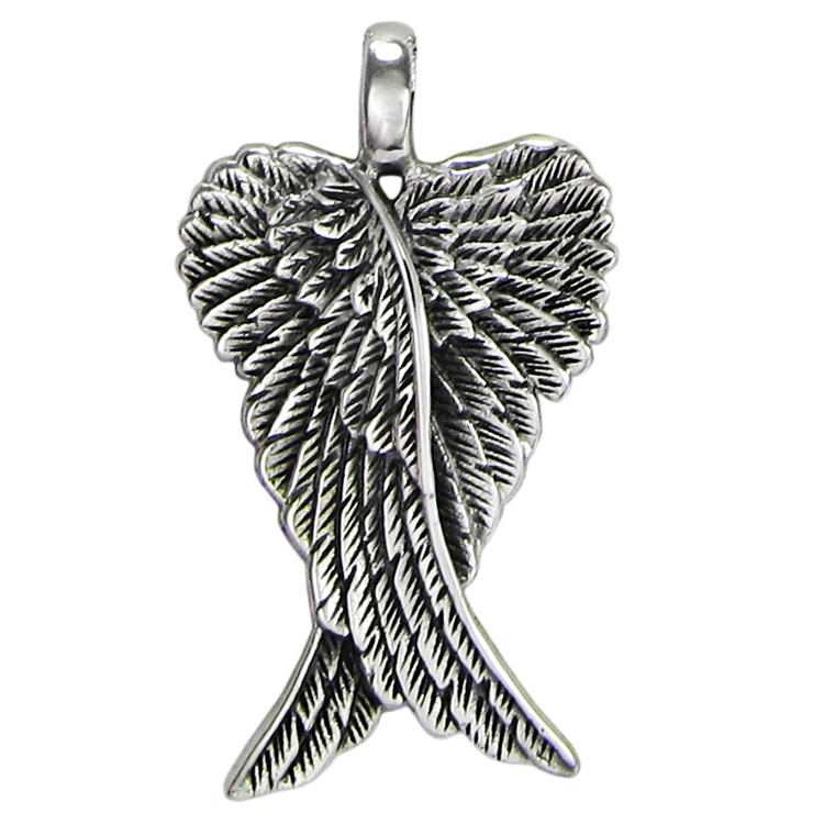 Small Sterling Silver Folded Angel Wings Feather Pendant Jewelry