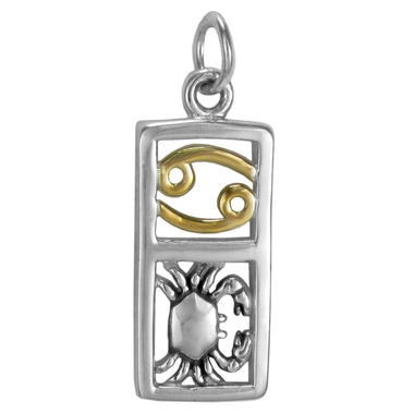 Sterling Silver Cancer the Crab Zodiac Sign Pendant Charm with Vermeil