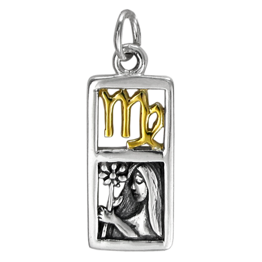 Sterling Silver Virgo the Virgin Zodiac Sign Pendant Charm with Vermeil