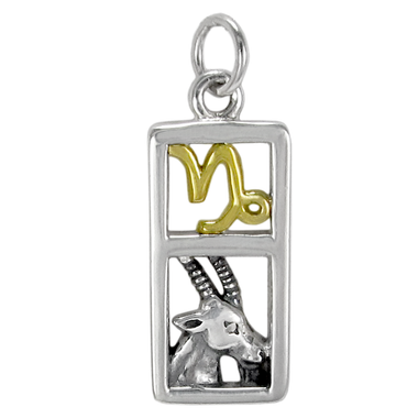 Sterling Silver Capricorn the Goat Zodiac Sign Pendant Charm with Vermeil
