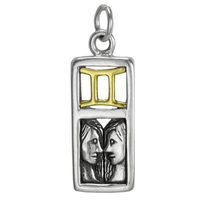 Sterling Silver Gemini the Twins Zodiac Sign Pendant Charm with Vermeil