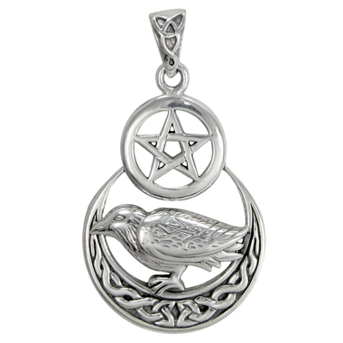 Sterling Silver Raven Celtic Pentagram Pendant