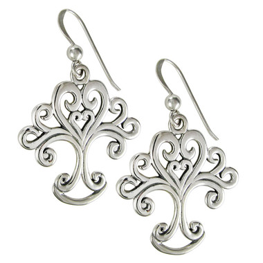 Sterling Silver Art Nouveau Love Knot Tree of Life Heart Earrings Jewelry