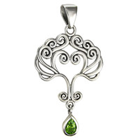 Sterling Silver Love Knot Tree of Life Heart Pendant with Peridot