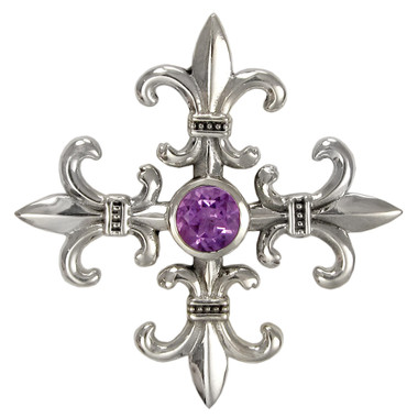 Sterling Silver Croix La Mere Cross Pendant with Amethyst