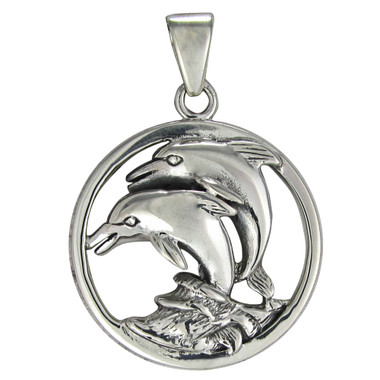 Sterling Silver Dolphins on Wave Pendant