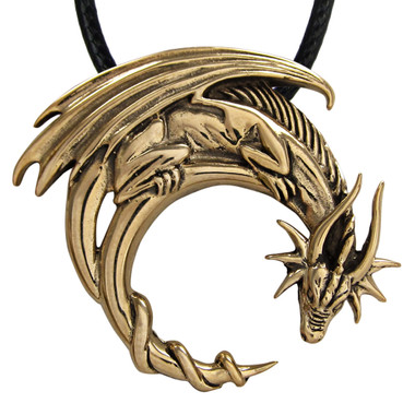 Bronze Dragon on Crescent Moon Pendant