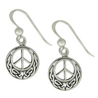Sterling Silver Celtic Knot Peace Sign Earrings