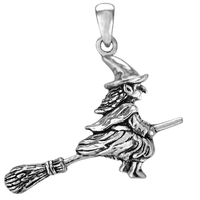Sterling Silver Witch on Broom Pendant