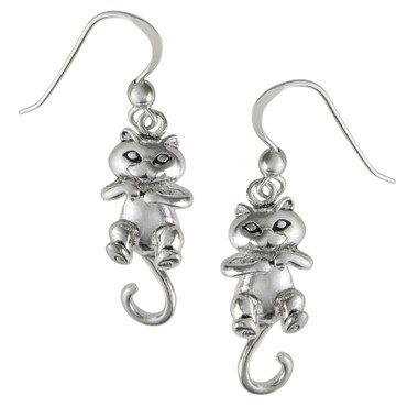 Sterling Silver Dangle Cat Earrings