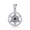 Sterling Silver Star of David Pendant with Natural Amethyst