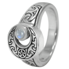 Sterling Silver Crescent Moon Ring with Rainbow Moonstone