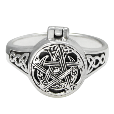 Sterling Silver Moon Pentacle Poison Locket Ring