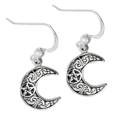 Sterling Silver Horned Moon Pentacle Earrings