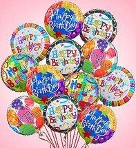 One Dozen Birthday Mylar Balloons
