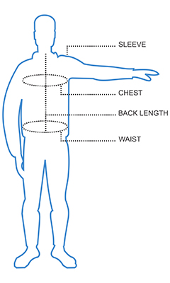 Chest, Waist, Back Length and Sleeve Size Chart