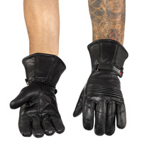 Viking Cycle Men’s Premium Leather Gauntlet Motorcycle Cruiser Gloves 1