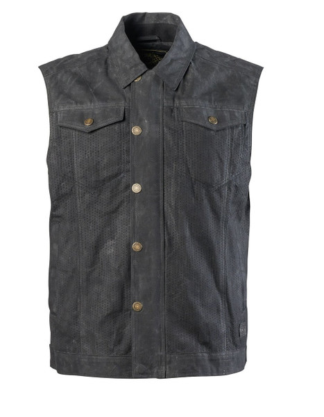Roland Sands Design Men's Ramone Perforated Waxed Cotton Vest Black Main View