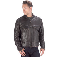 Viking Cycle Skeid Leather Jacket for Men Brown Front Side View
