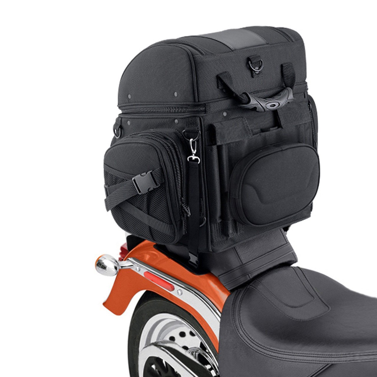 Medium Back Seat Rest Sissy Bar Bag Motorcycle Touring Luggage Adjustable Strap