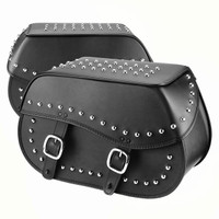 Nomad USA Large Leather Studded Throw-over Motorcycle Saddlebags Both Side Bags