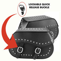 Nomad USA Large Leather Studded Throw-over Motorcycle Saddlebags Lockable Quick Release Buckle