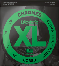 D'Addario ECB80 40-95 Super Light, Long Scale, XL Chromes Bass Strings