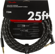 Fender Deluxe Series Instrument Cable, Straight/Angle, 25', Black Tweed