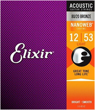 Elixir® 11052 Acoustic 80/20 Bronze Strings with NANOWEB 12-53