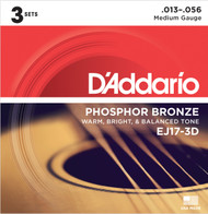 D'Addario EJ17-3D Phosphor Bronze Medium 13-56 Acoustic Guitar Strings 3 Sets