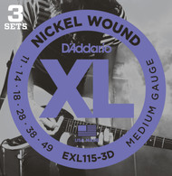 D'Addario EXL115-3D Nickel Medium 11-49 Electric Guitar Strings 3 Sets