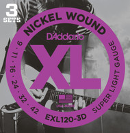 D'Addario EXL120-3D Nickel Super Light 9-42 Electric Guitar Strings 3 Sets