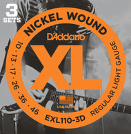 D'Addario EXL110-3D Nickel Regular Light 10-46 Electric Guitar Strings 3 Sets