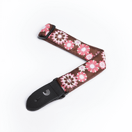 D'Addario 15UKE02 Nylon Ukulele Strap, Brown and Pink Flowers