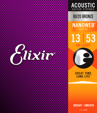 Elixir® 11182 Acoustic 80/20 Bronze Strings with NANOWEB 13-53