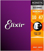 Elixir® 11002 Acoustic 80/20 Bronze Strings with NANOWEB 10-47