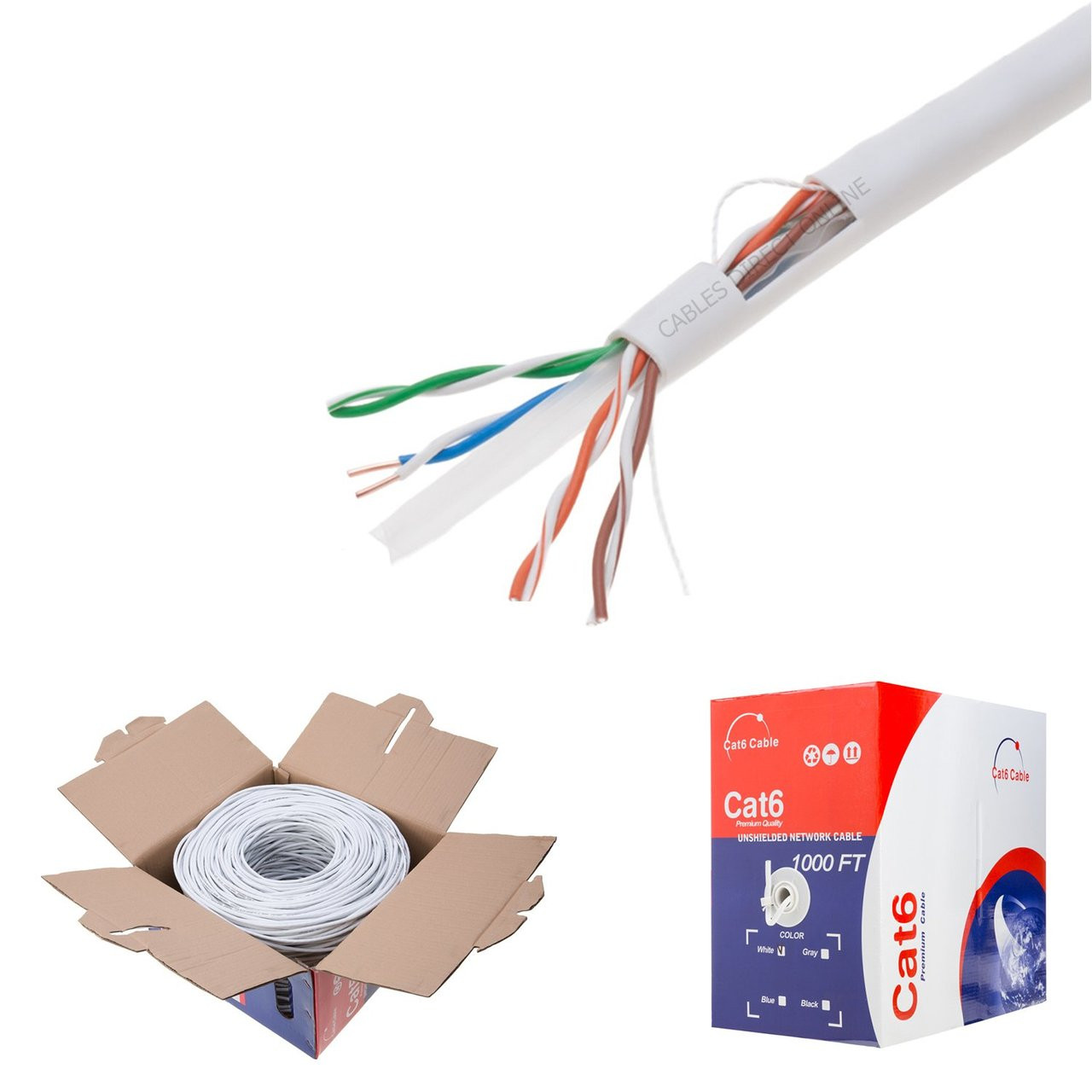 Cat5e Cat6 Cable Ethernet Wire White Black Blue Outdoor UTP FTP Bulk 1000FT LOT