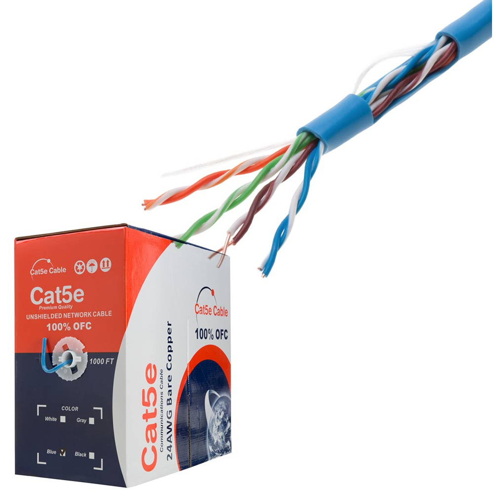 CAT5e CMR Riser UTP Cable Blue 1000FT 24 AWG BARE COPPER