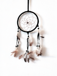 Dream catchers are one of the most fascinating traditions of Native Americans. 

This handmade dream catcher is intended to protect the sleeping individual from negative dreams while letting positive dreams through. The positive dreams will slip through the center of the dream catcher, and glide down the feathers to the sleeping person below. The negative dreams will get caught up in the web, and expire when the first rays of the sun strike them.

Measurements: Top ring is 5" diameter, length is approximately 12".
Dimensions will vary slightly due to the handmade nature of this product.