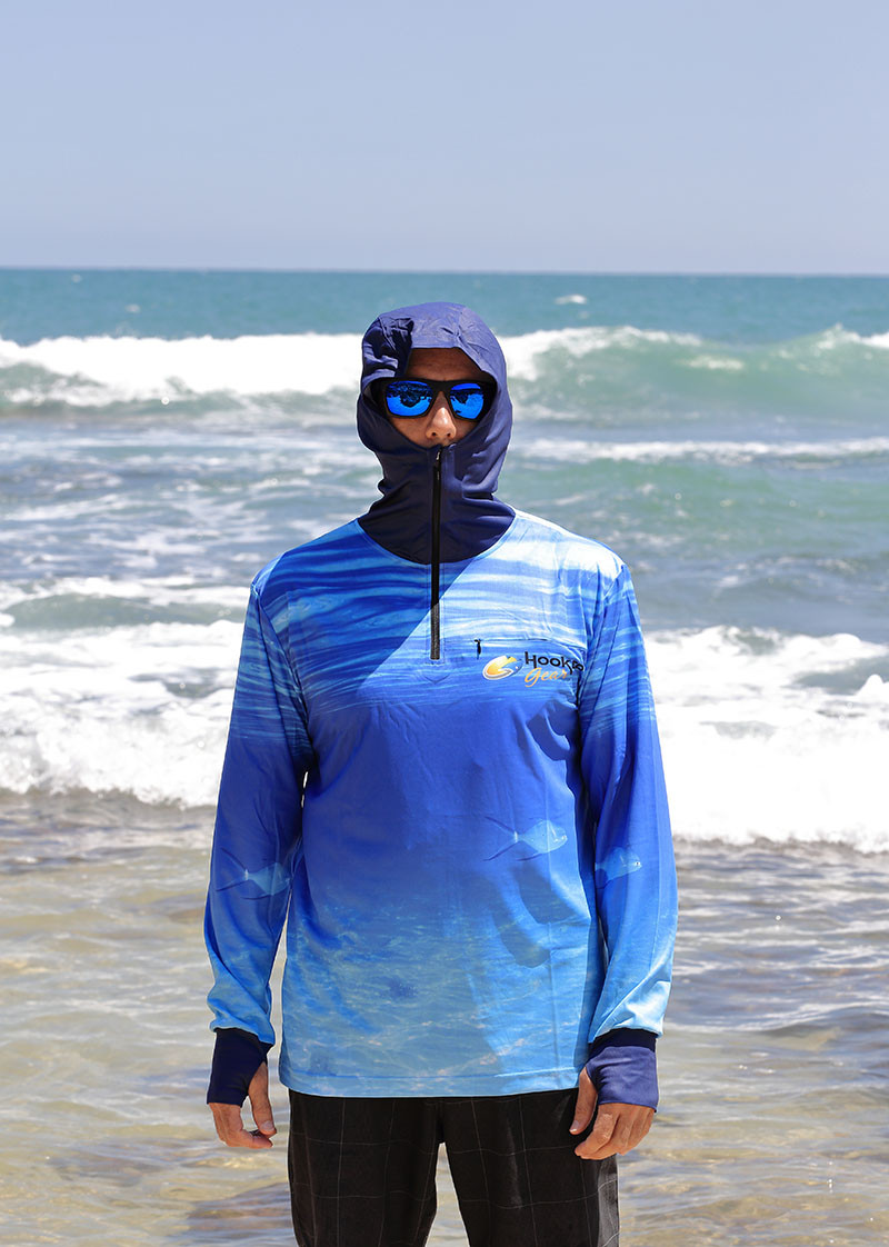 Adults Sun Safe UV Blue Camo HOODIE - Hooked Gear