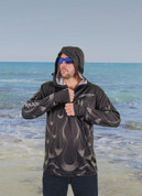 Lightweight quick-dry sun safe hoodie being worn in the Australian sun - ARPANSA certified.